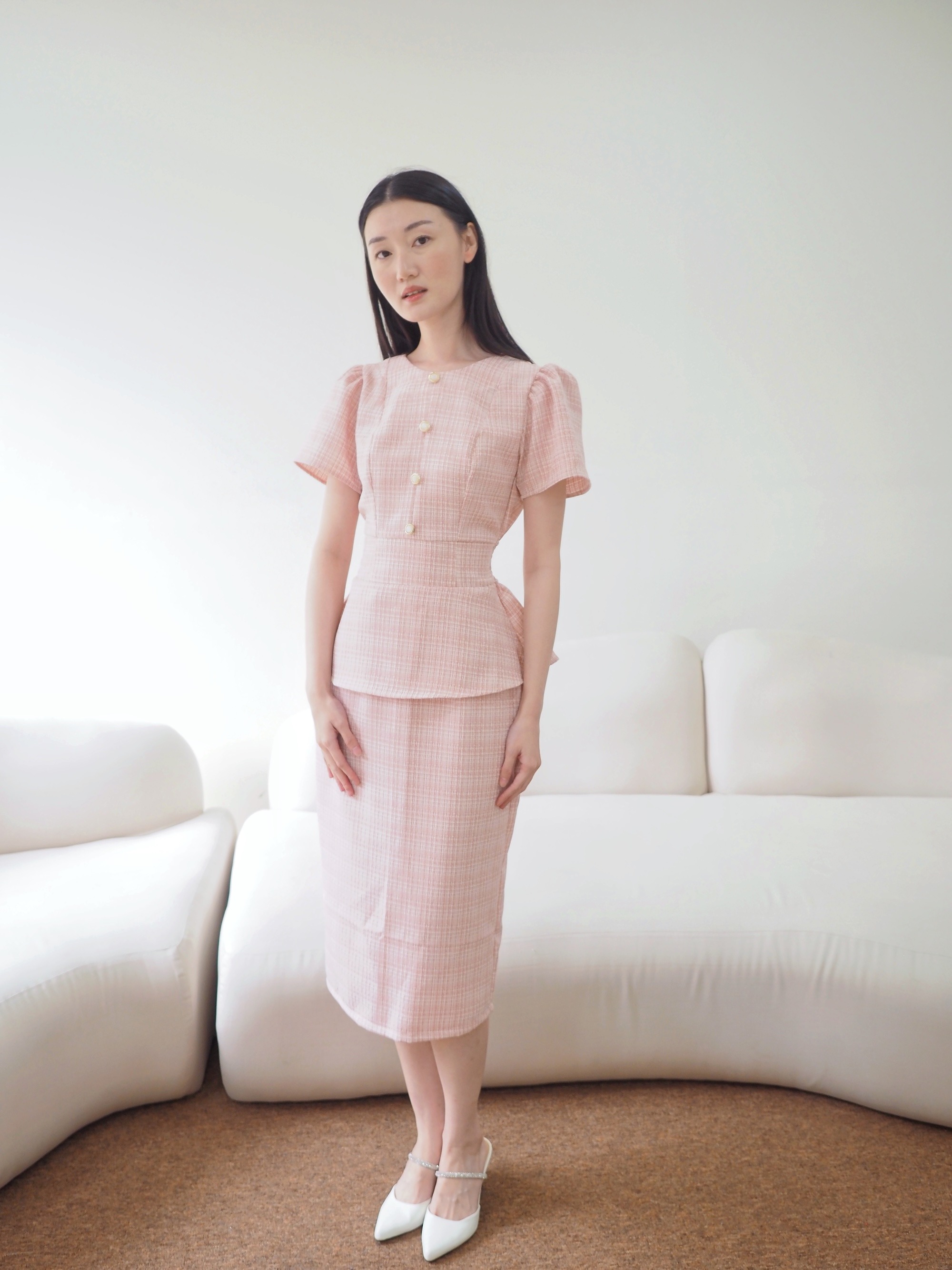 Diana Tweed Blouse In Pink