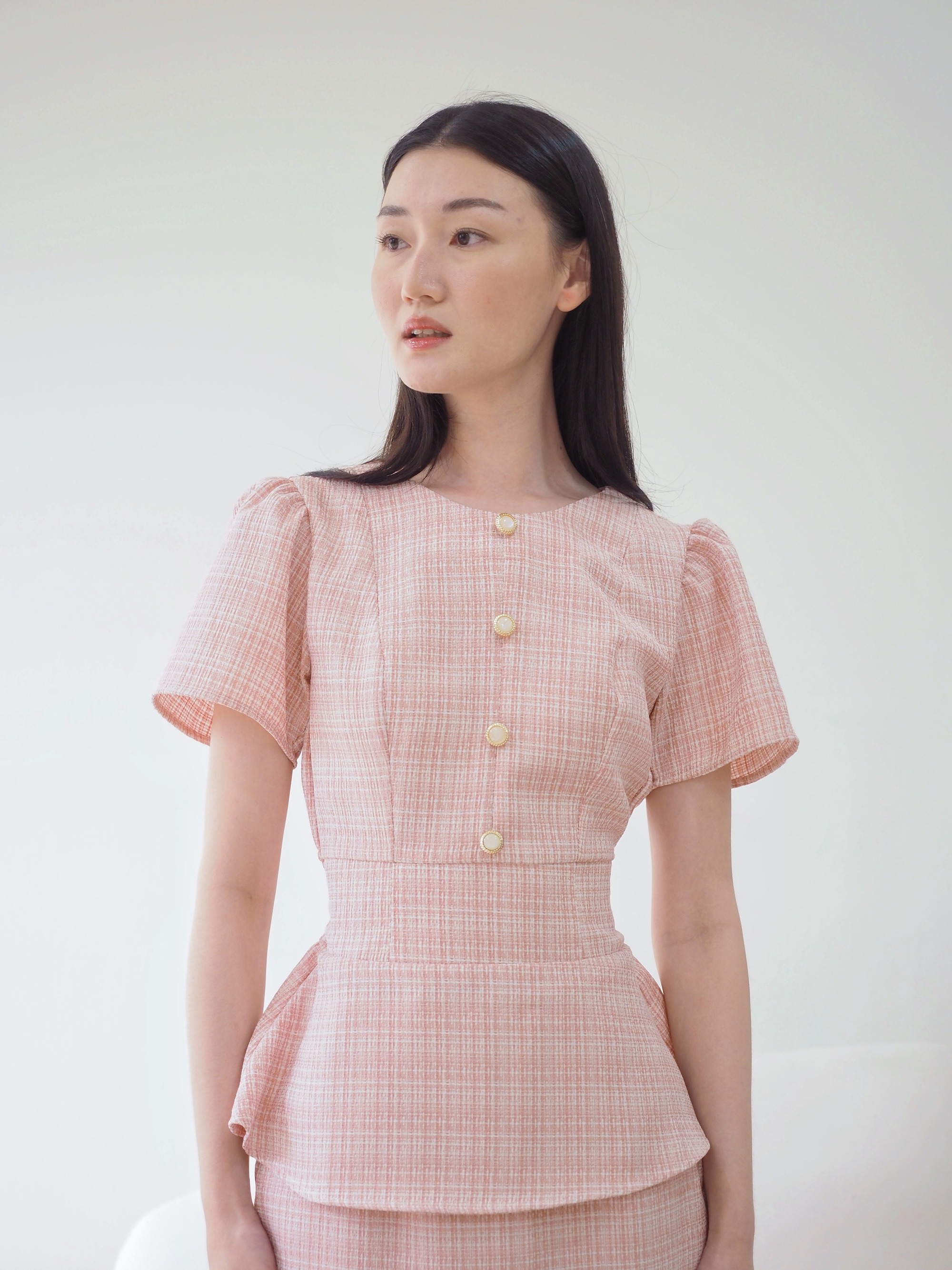 Diana Tweed Blouse In Pink