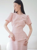 Diana Tweed Blouse In Pink