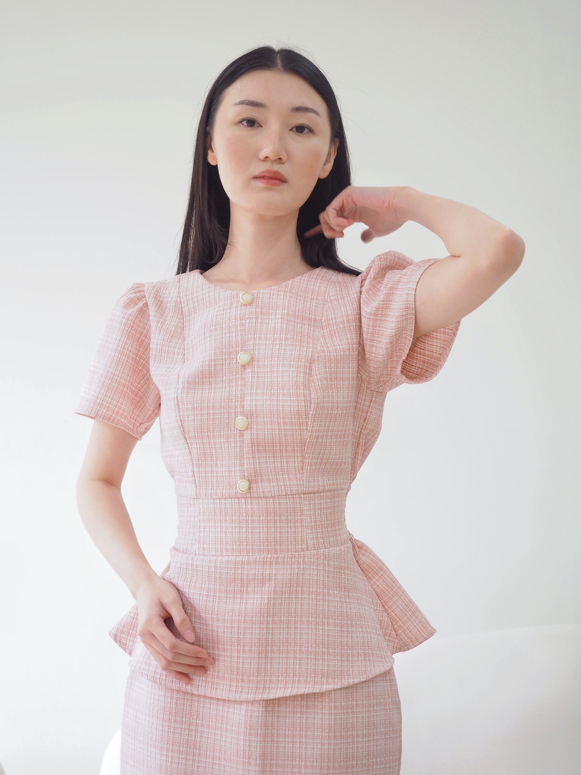 Diana Tweed Blouse In Pink