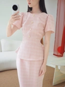Diana Tweed Blouse In Pink