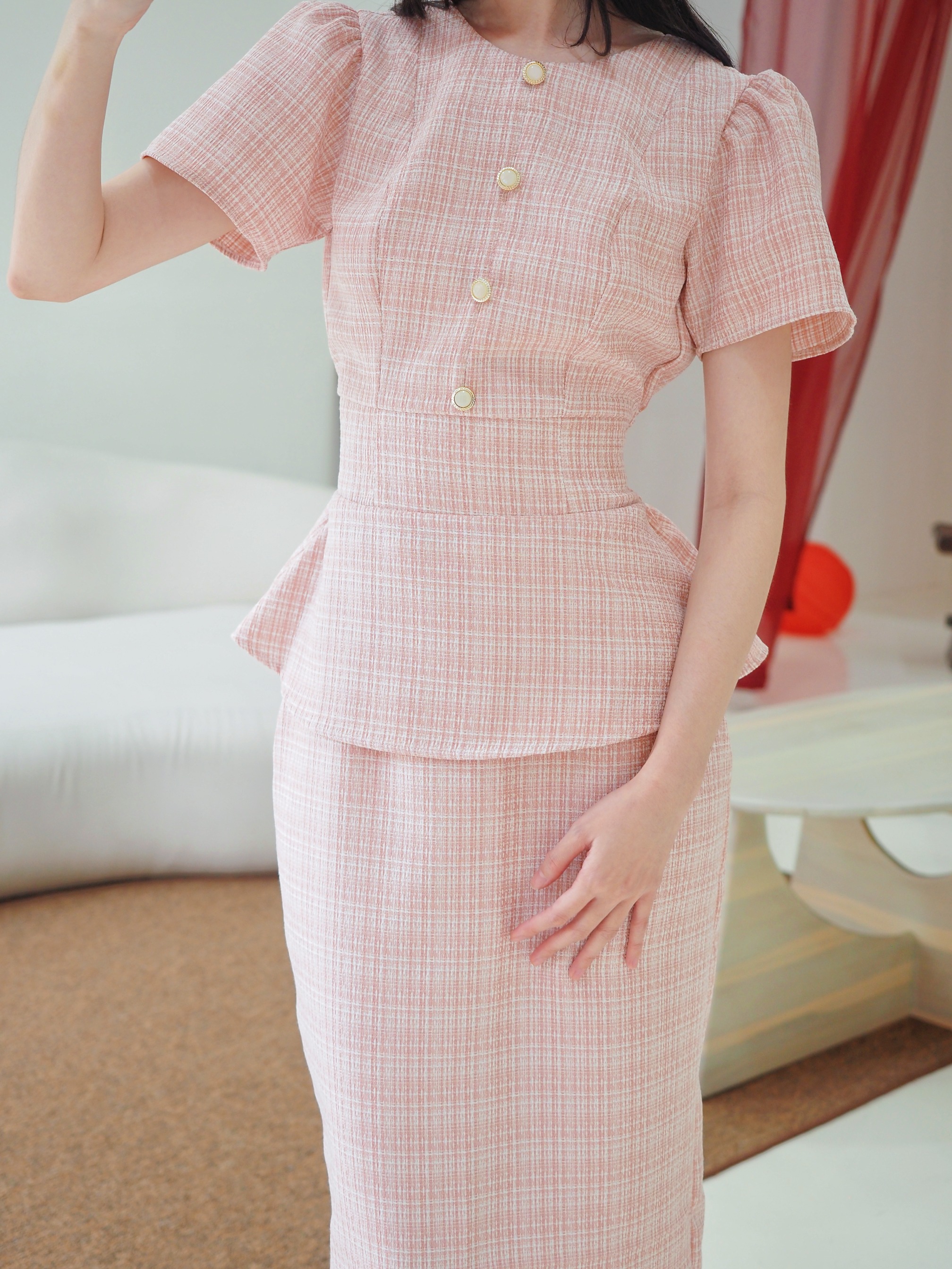 Diana Tweed Blouse In Pink