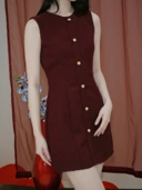 Anne Fitted Tweed Dress In Red