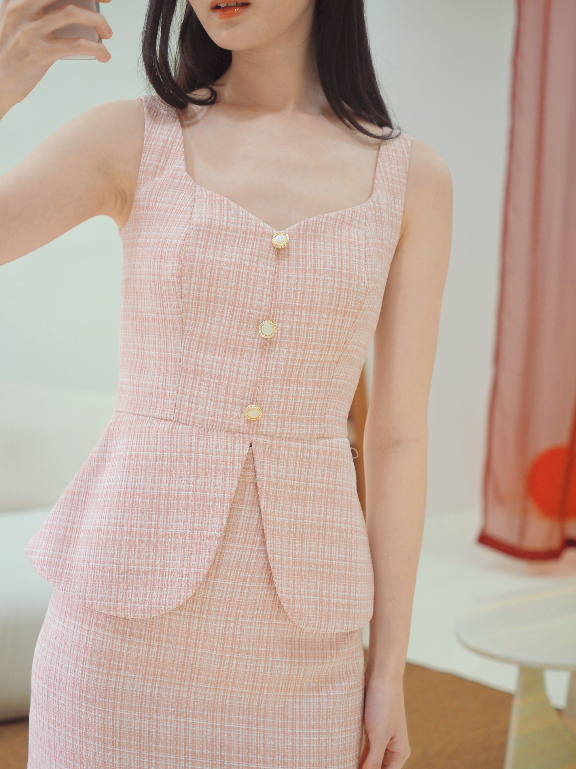 Kate Fitted Tweed Top In Pink