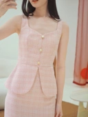 Kate Fitted Tweed Top In Pink