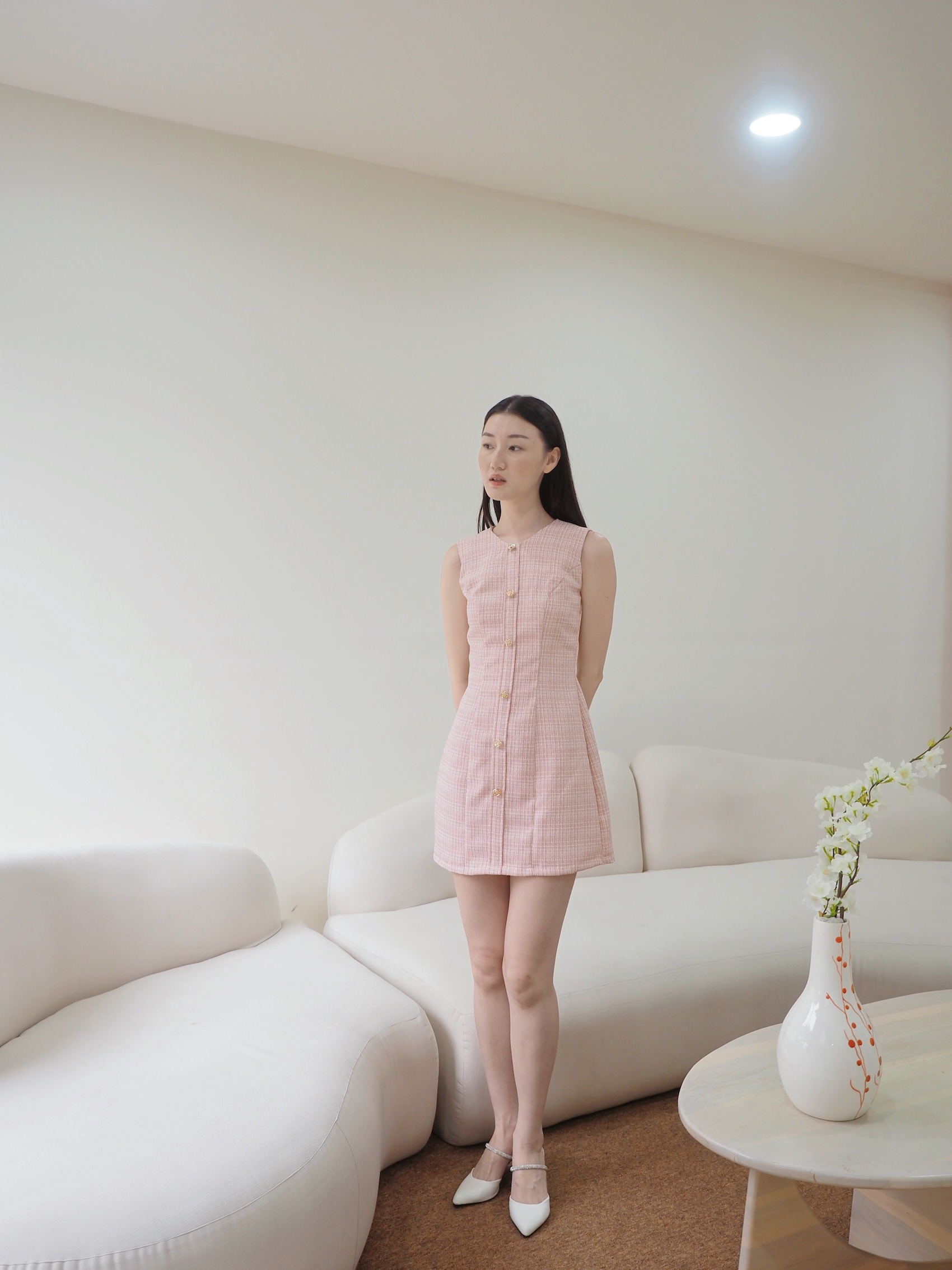 Anne Fitted Tweed Dress In Pink