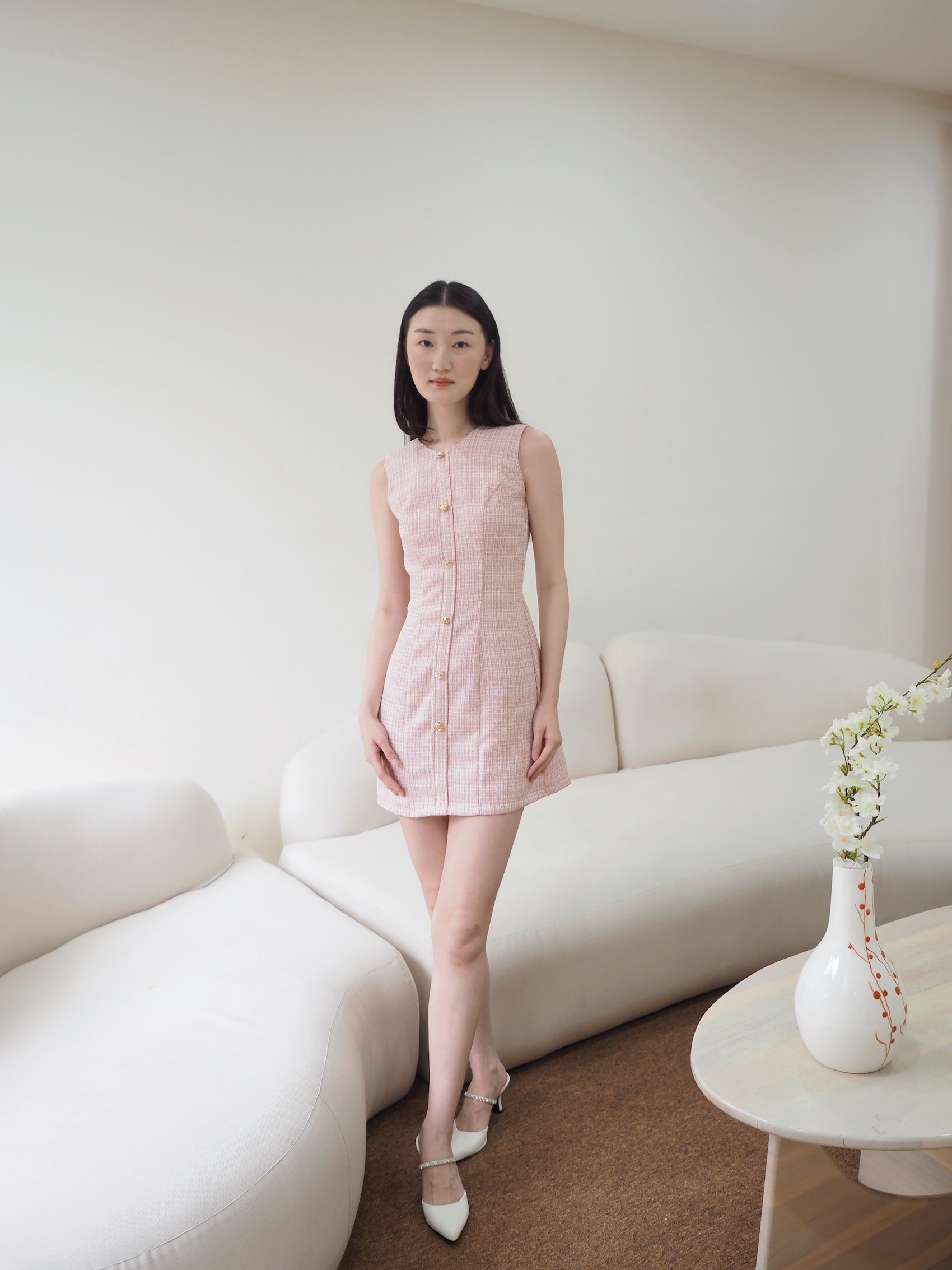 Anne Fitted Tweed Dress In Pink