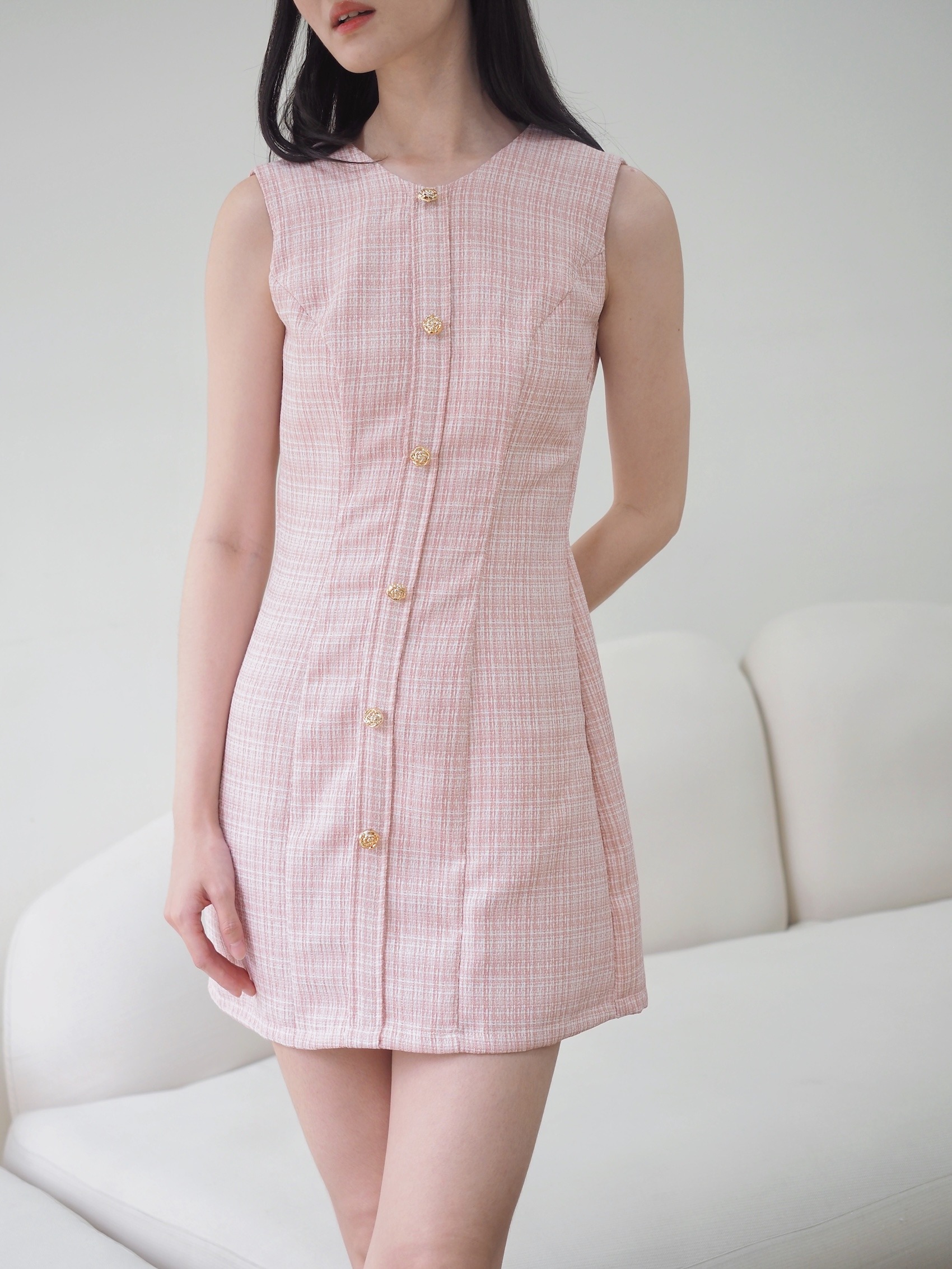 Anne Fitted Tweed Dress In Pink