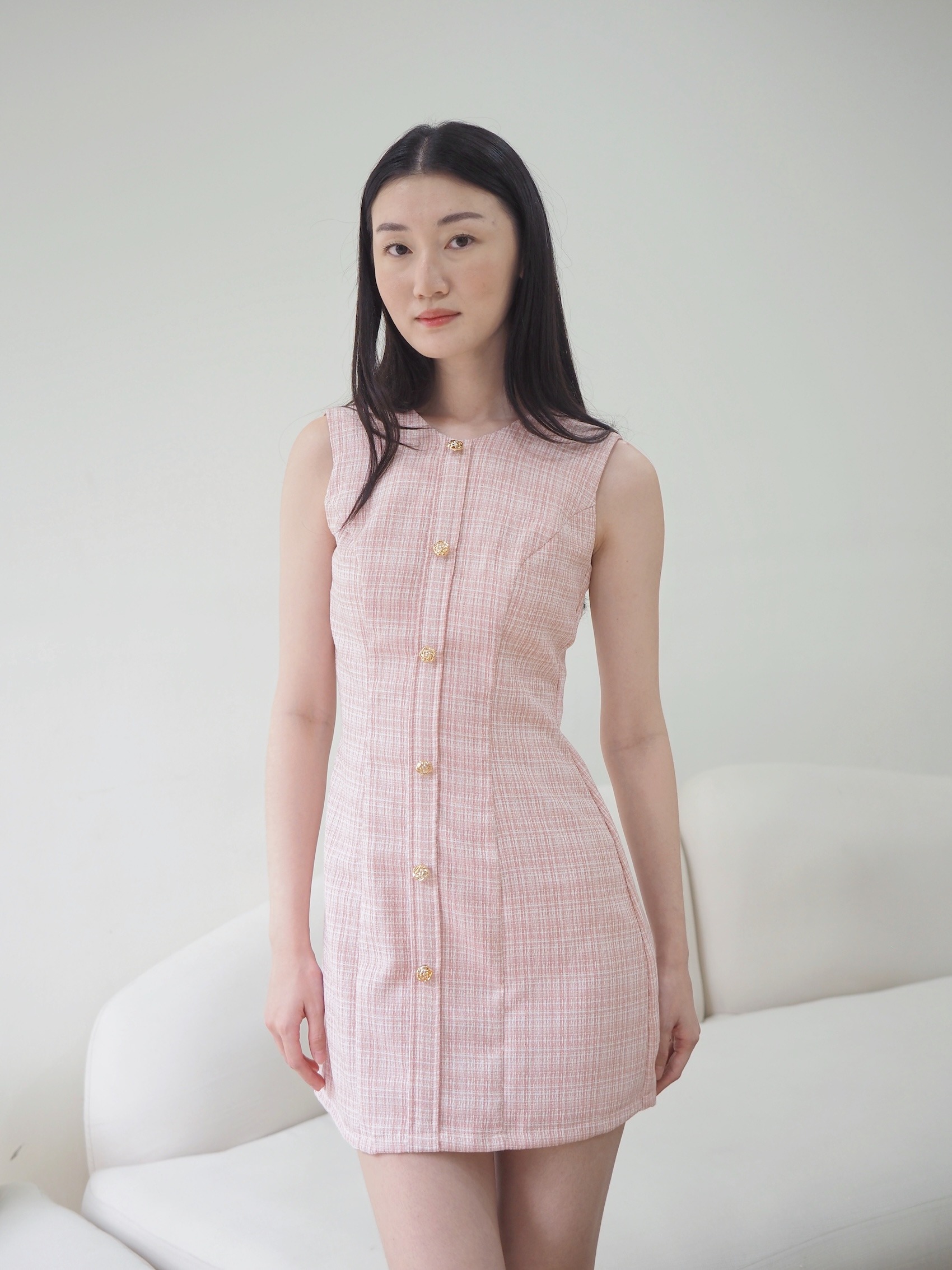 Anne Fitted Tweed Dress In Pink