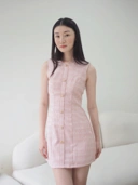 Anne Fitted Tweed Dress In Pink