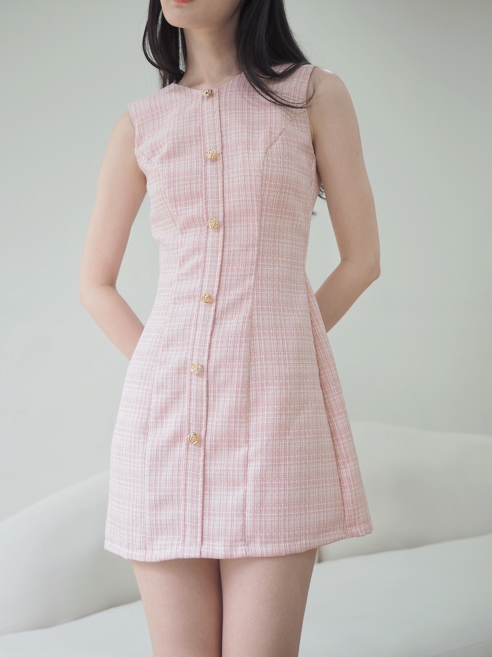 Anne Fitted Tweed Dress In Pink