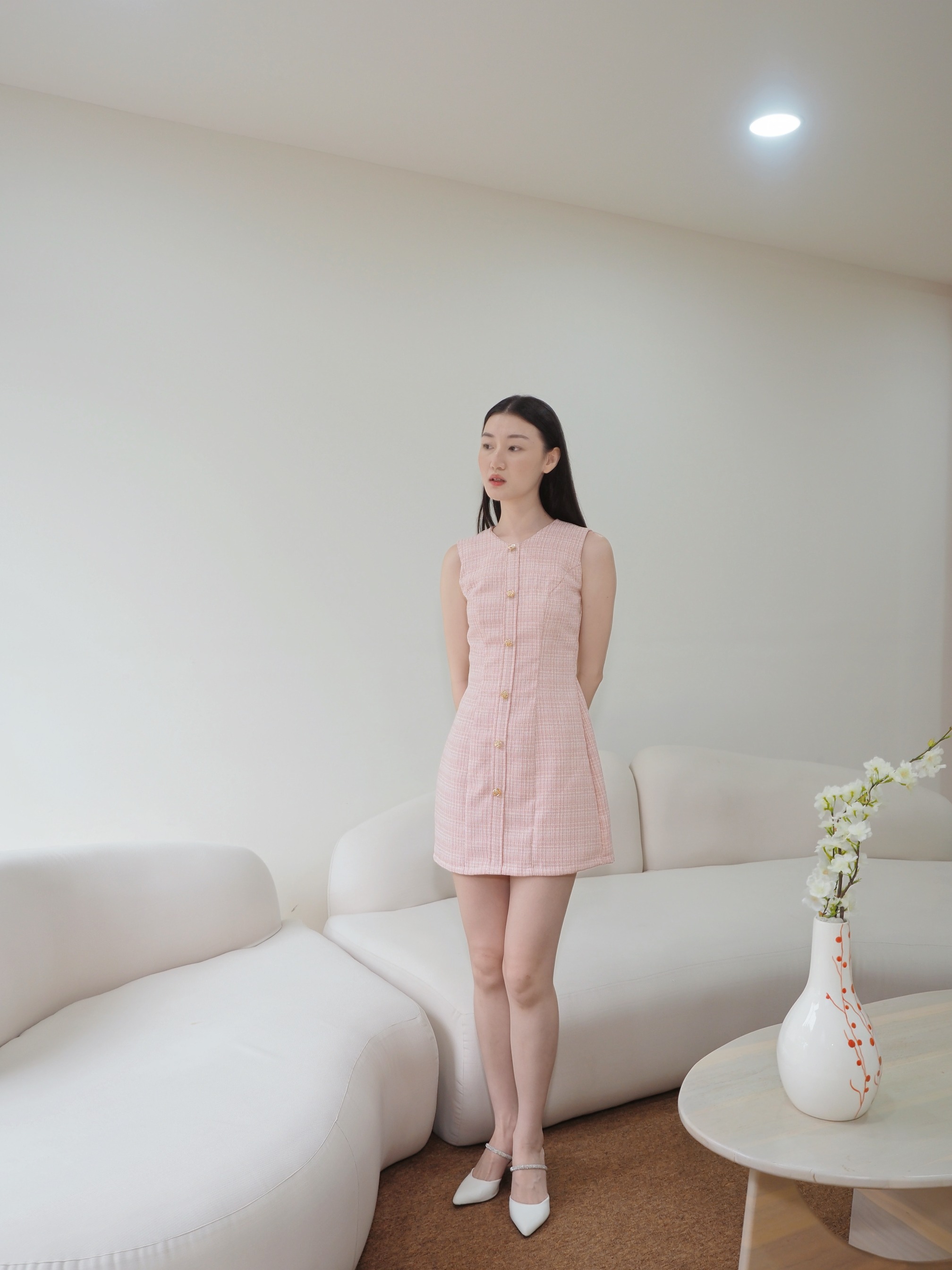 Anne Fitted Tweed Dress In Pink