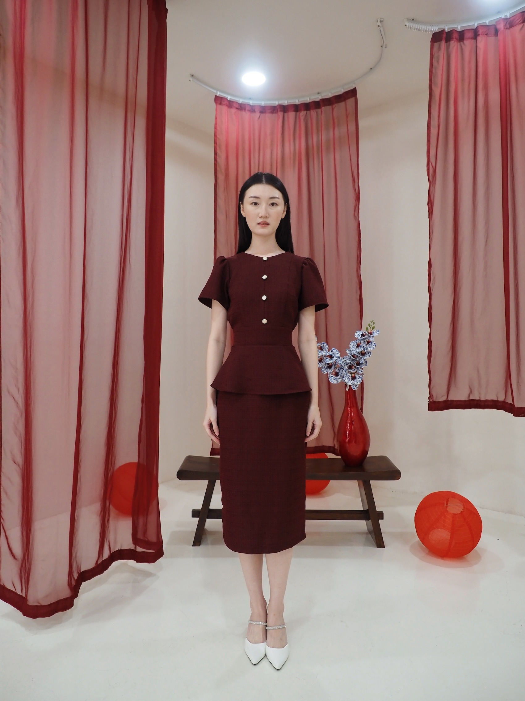 Diana Tweed Blouse In Red