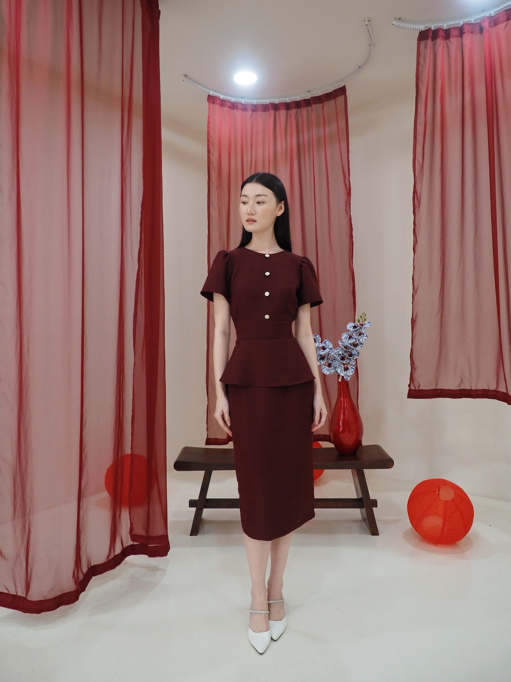 Diana Tweed Blouse In Red