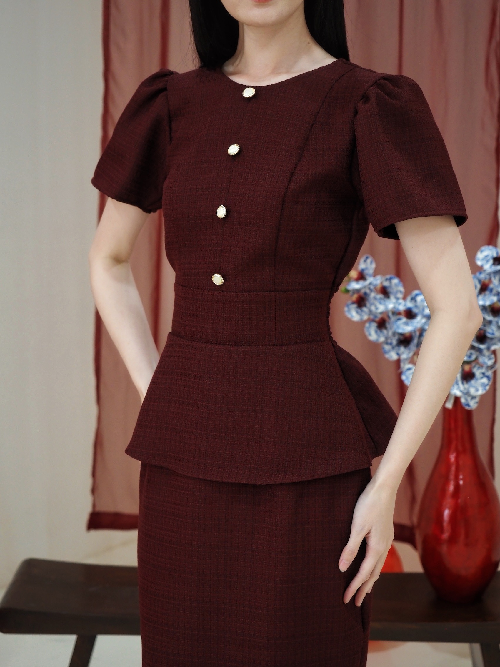 Diana Tweed Blouse In Red