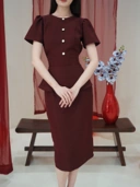 Diana Tweed Blouse In Red