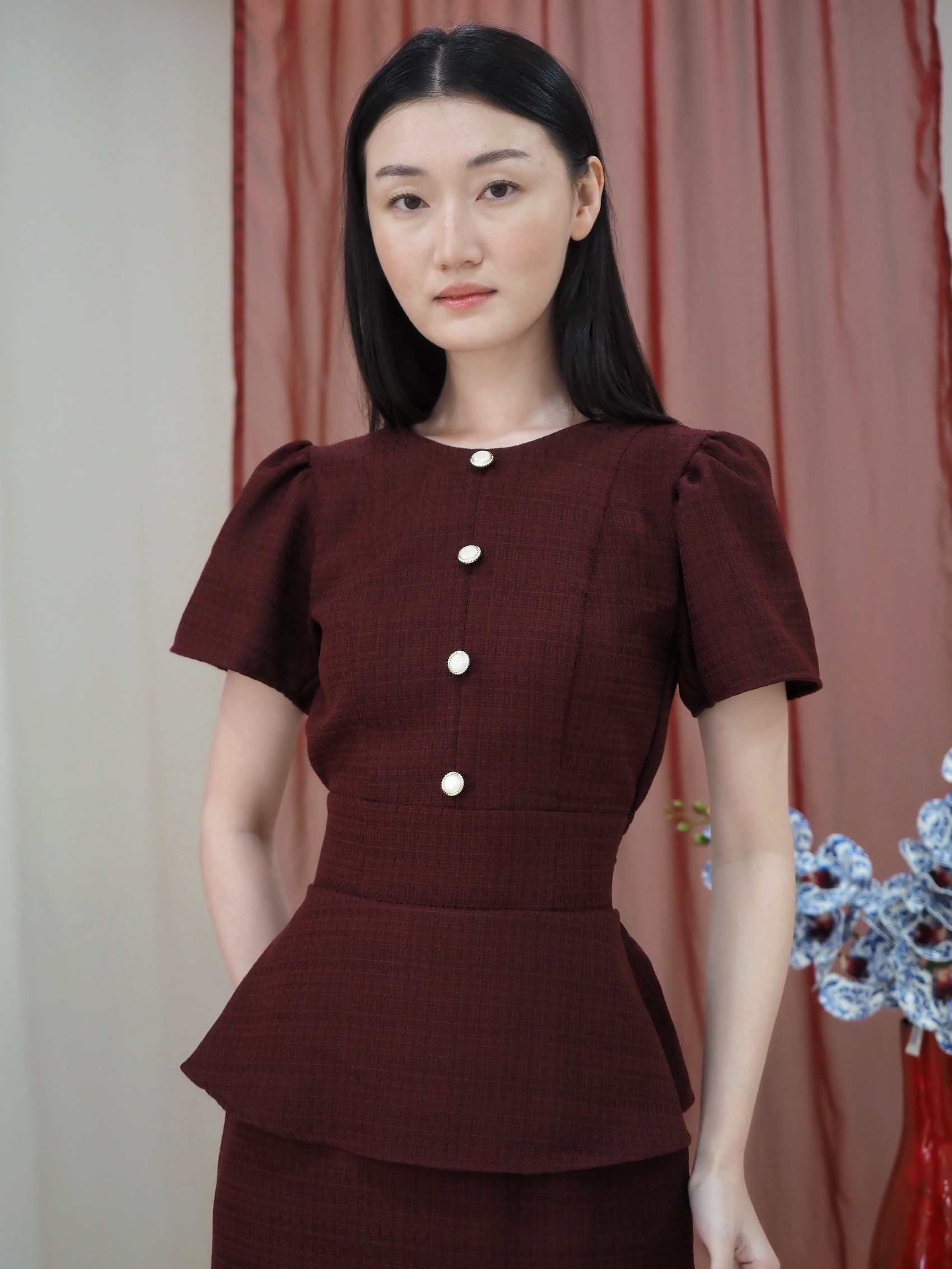 Diana Tweed Blouse In Red