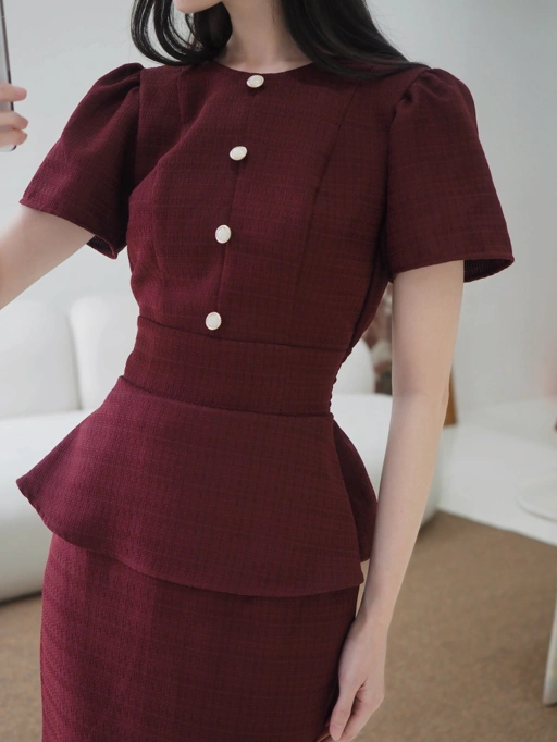 Image of Diana Tweed Blouse In Red