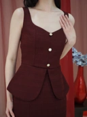 Kate Fitted Tweed Top In Red