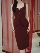 Victoria Fitted Tweed Skirt In Red