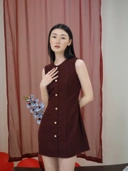 Anne Fitted Tweed Dress In Red
