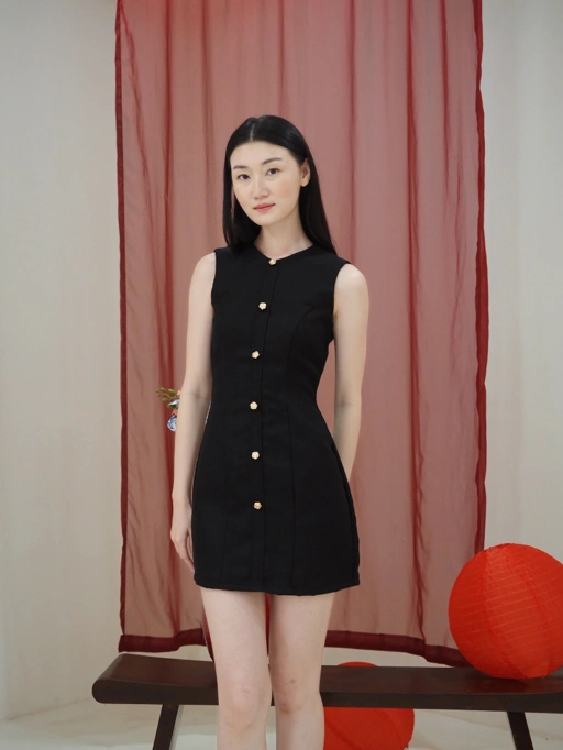 Image of Anne Fitted Tweed Dress In Black
