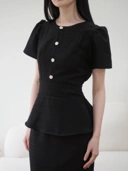 Diana Tweed Blouse In Black