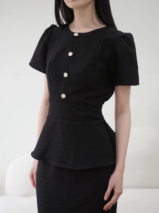 Image of Diana Tweed Blouse In Black