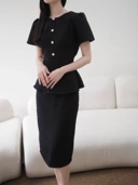 Victoria Fitted Tweed Skirt In Black