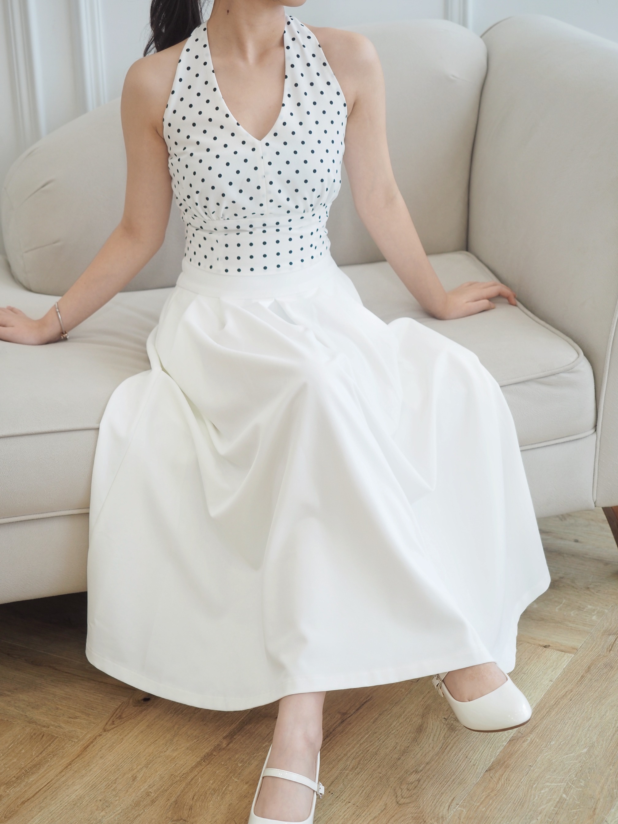Poka Top Polkadot In White