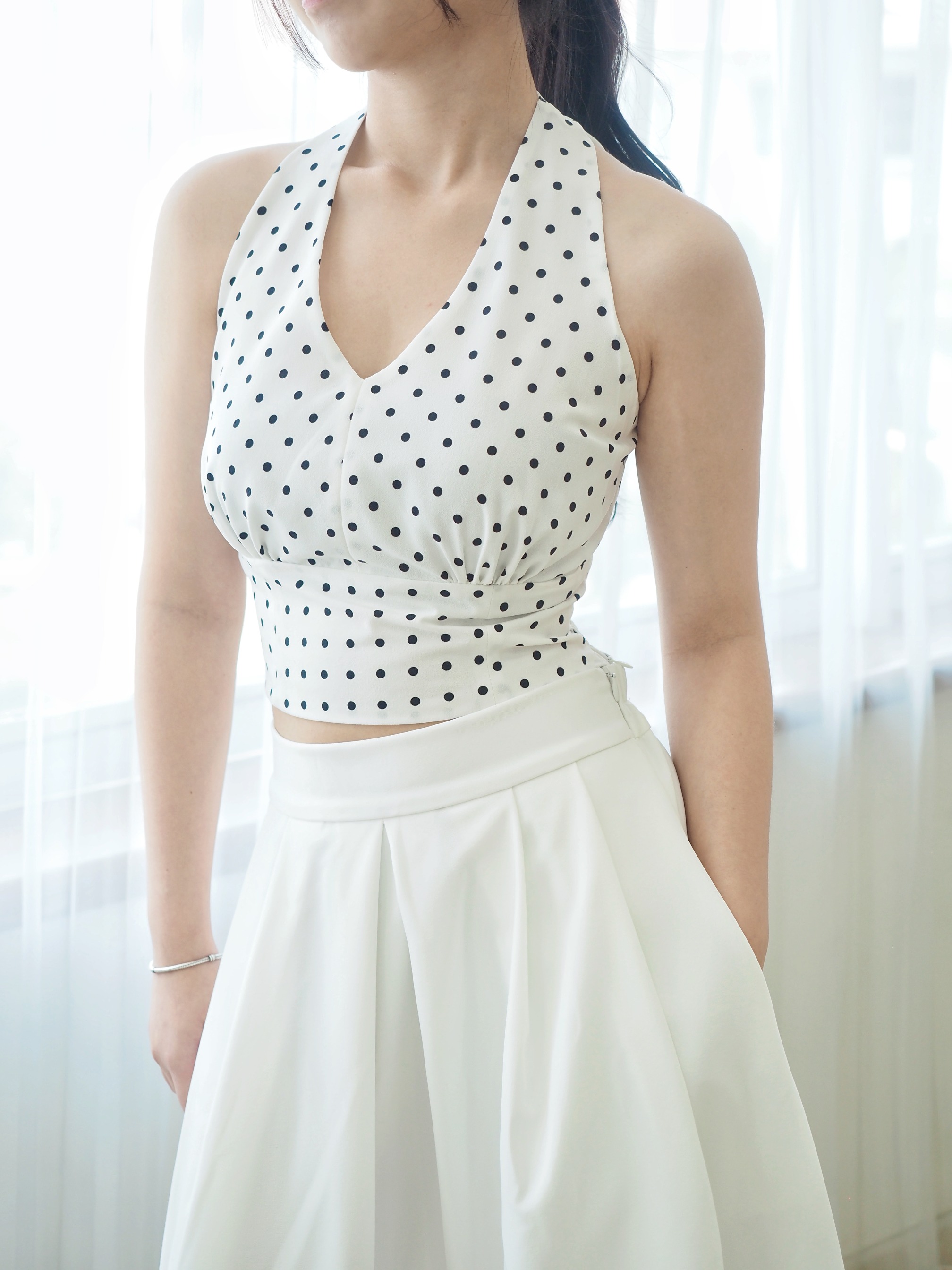 Poka Top Polkadot In White