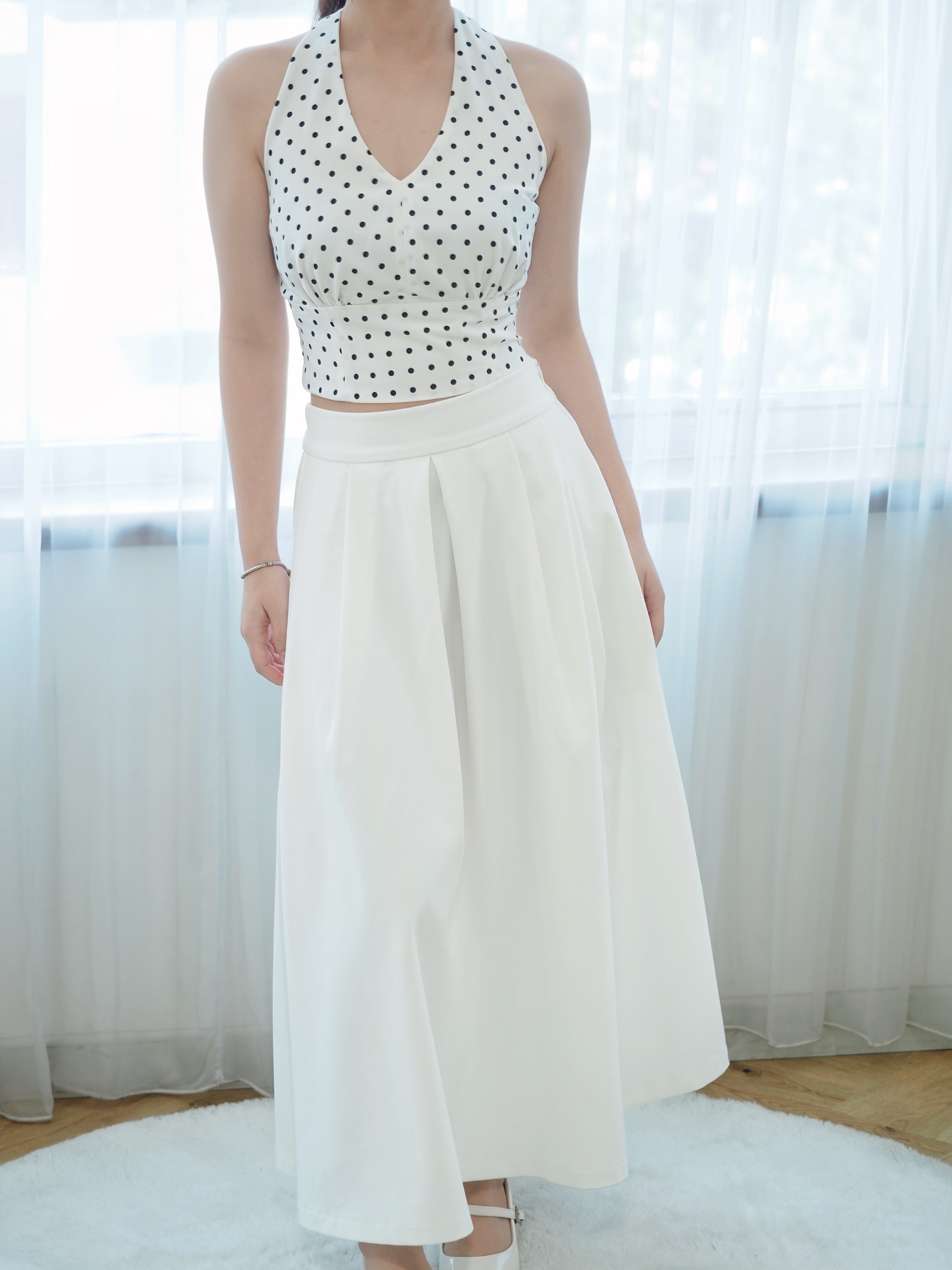 Poka Top Polkadot In White
