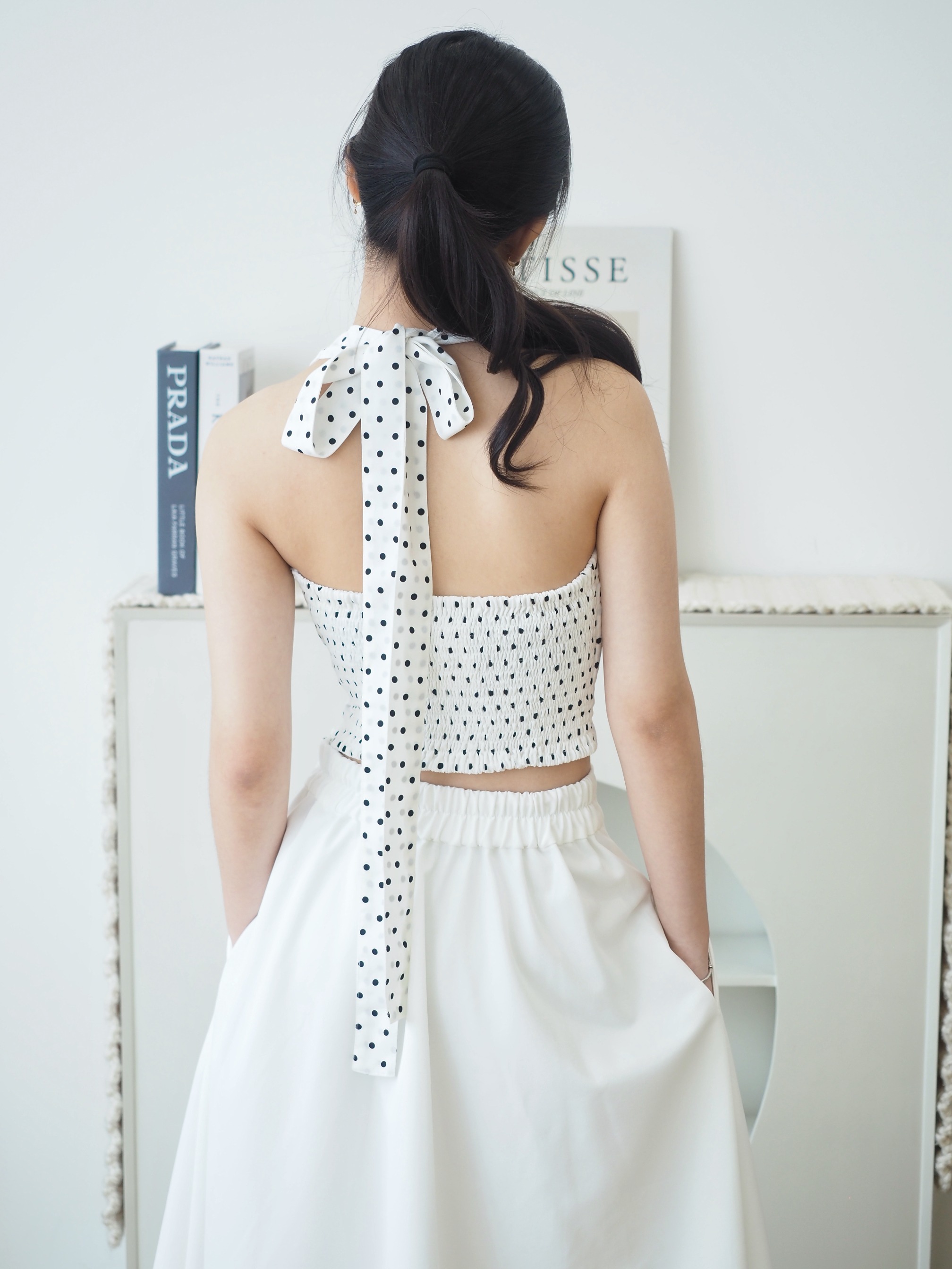 Poka Top Polkadot In White