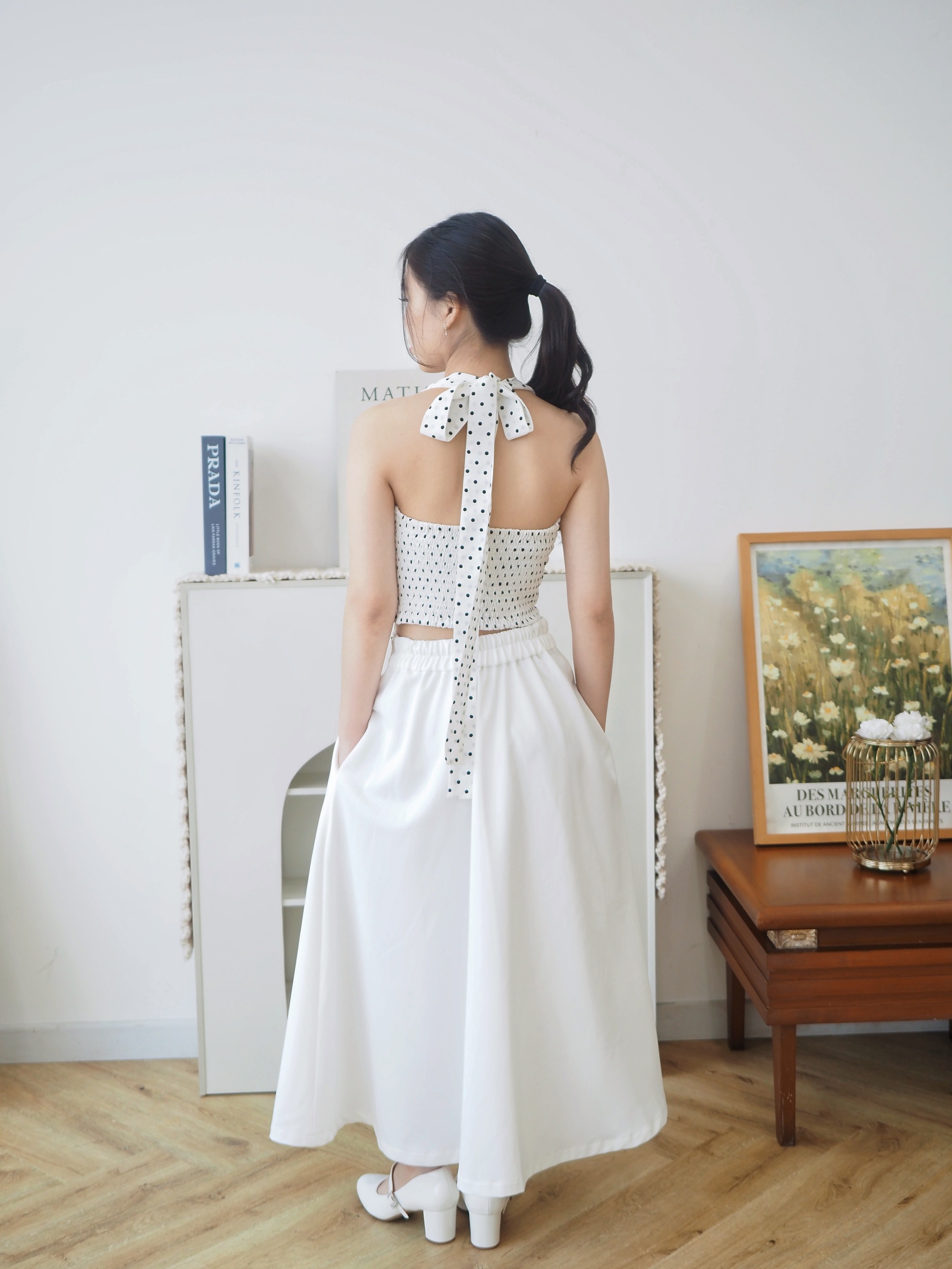 Poka Top Polkadot In White