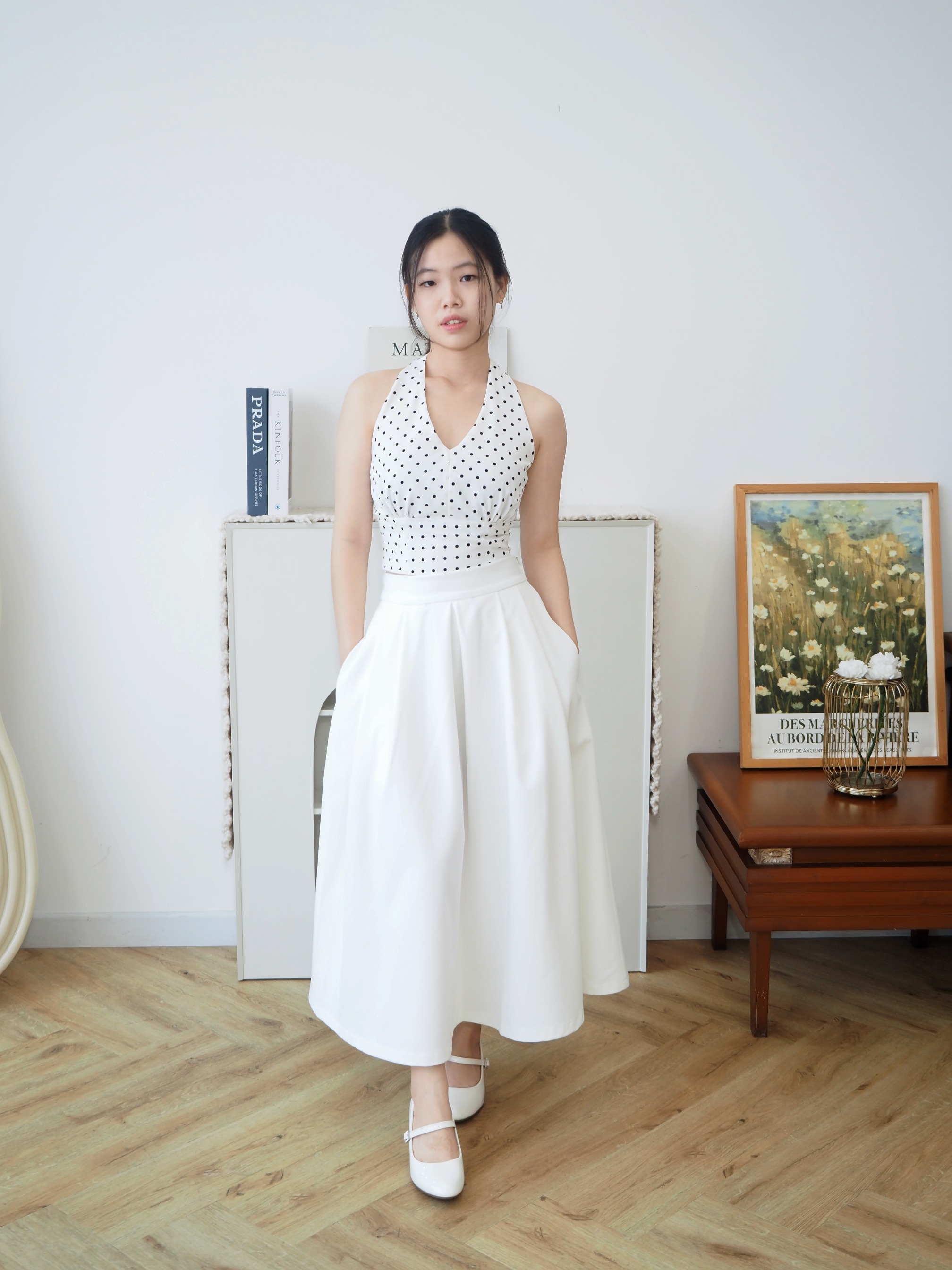 Poka Top Polkadot In White