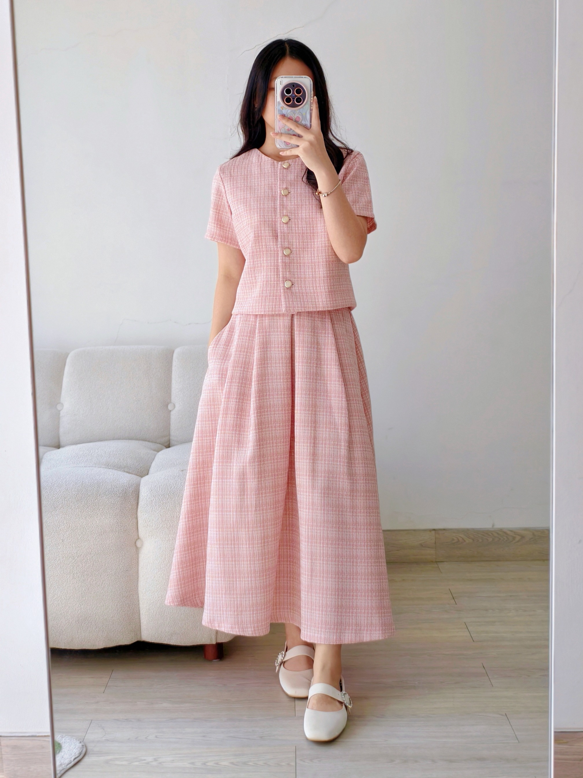 June Pleat Flare In Pink