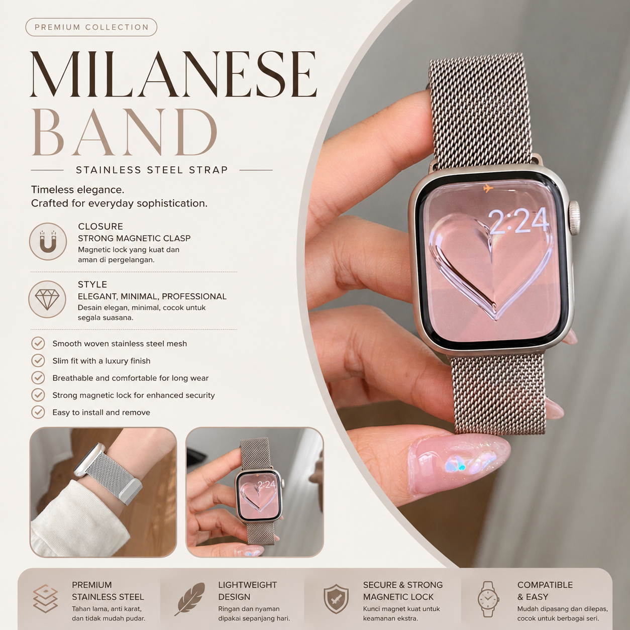 Milanese Band Stainless Steel Strap for Apple Watch
