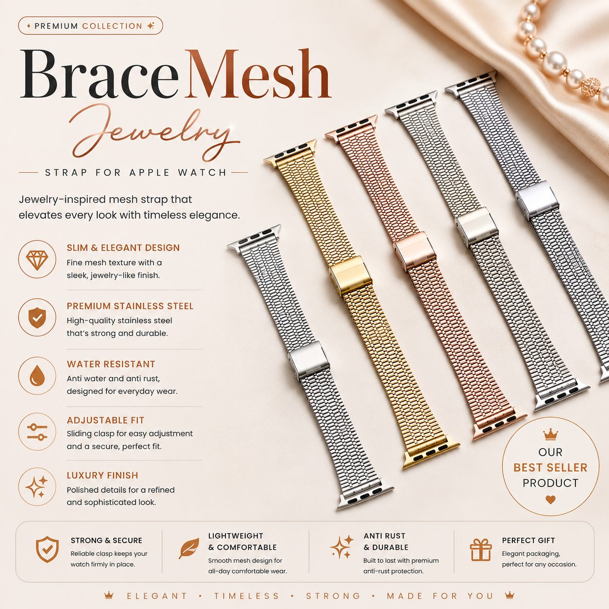 BraceMesh Jewelry Strap for Apple Watch