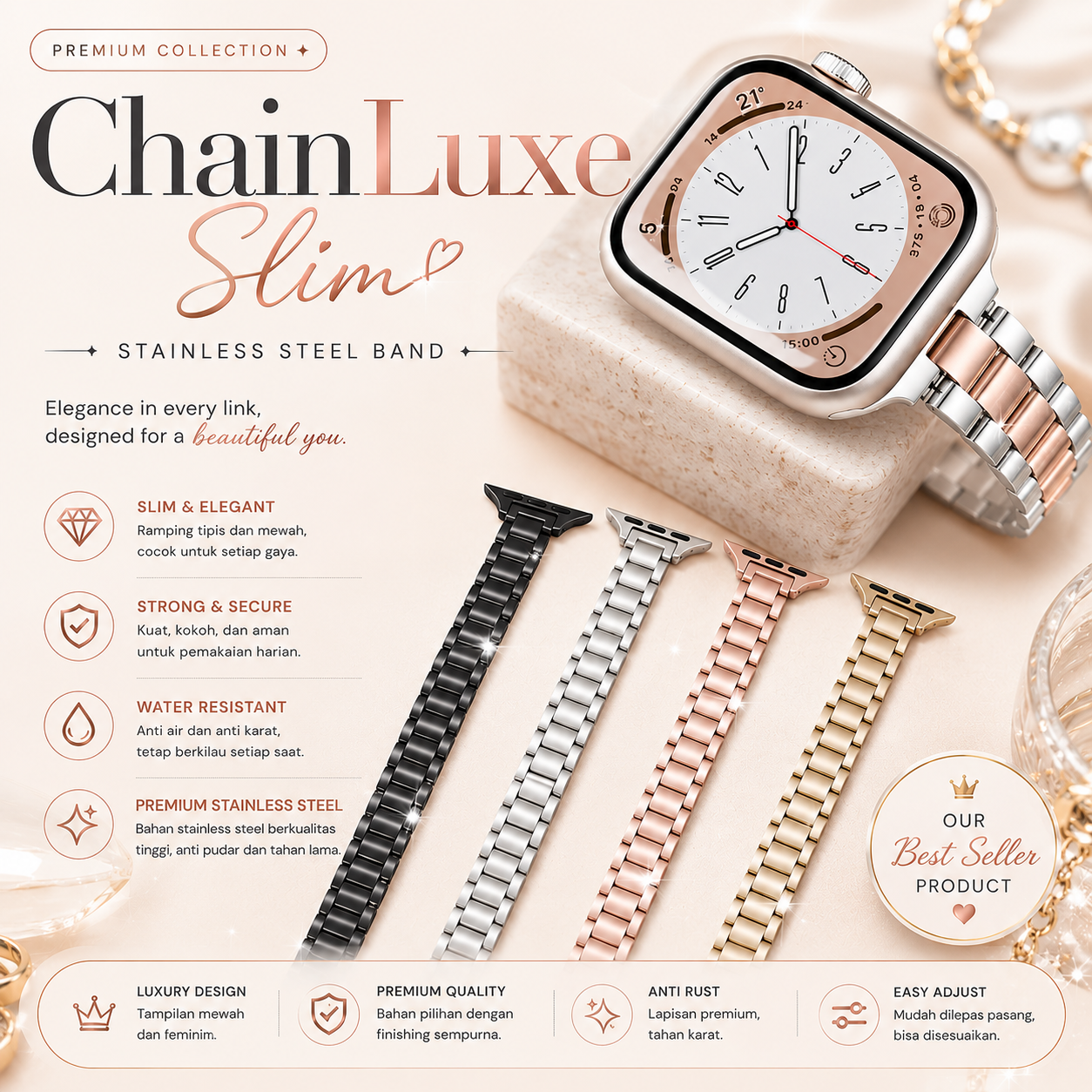 ChainLuxe Slim Stainless Steel Strap for Apple Watch