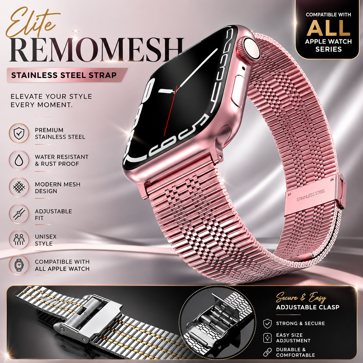 Elite Remomesh Stainless Steel Strap for Apple Watch