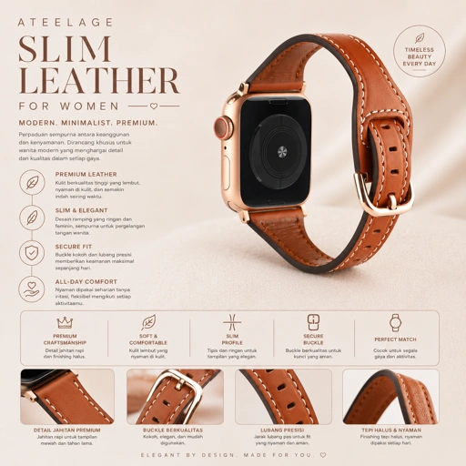 Image of Ateelage Women Slim Leather Strap for Apple Watch