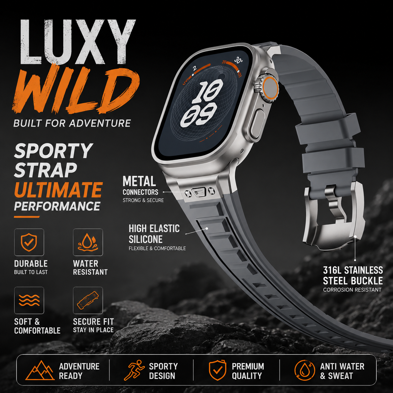 LuxyWild Rubber Strap for Apple Watch