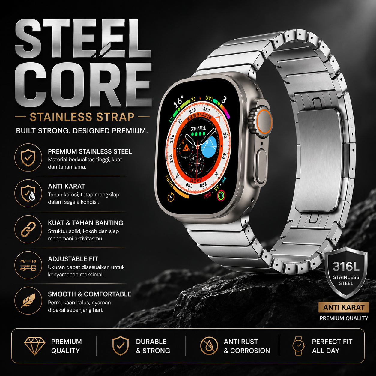 SteelCore Link Stainless Strap for Apple Watch