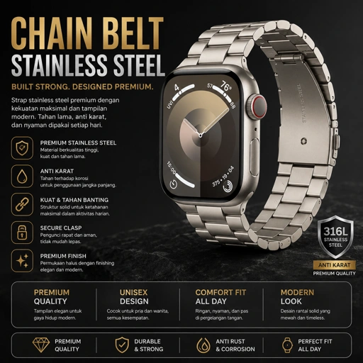 Image of ChainBelt Stainless Steel Strap For Apple Watch