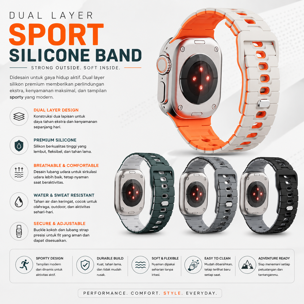 DualLayer Sport Silicone Band For Apple Watch
