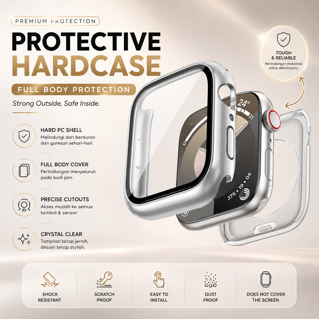 Protective HardCase with Tempered Glass for Apple Watch