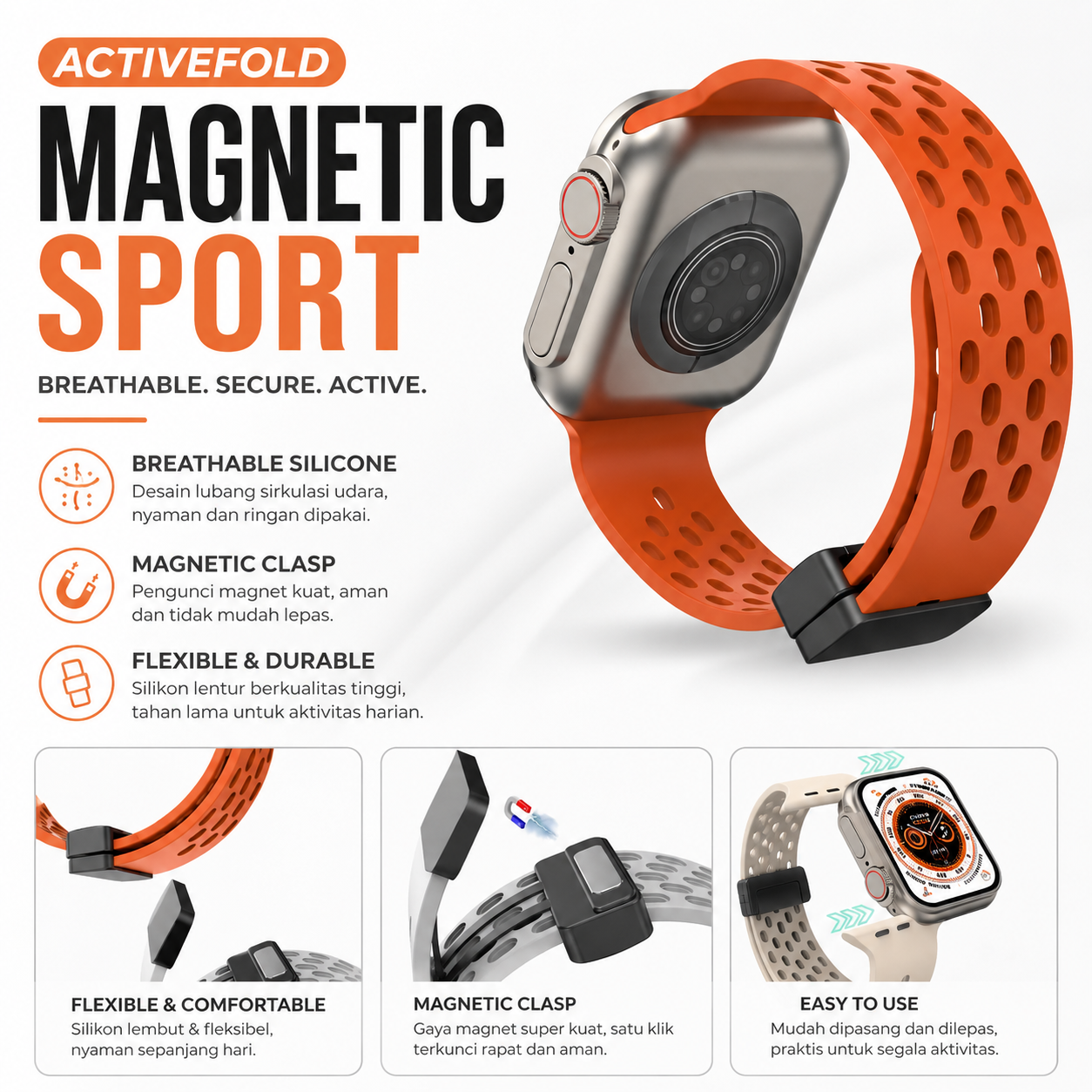 ActiveFold Magnetic Sport Silicone Strap for Apple Watch