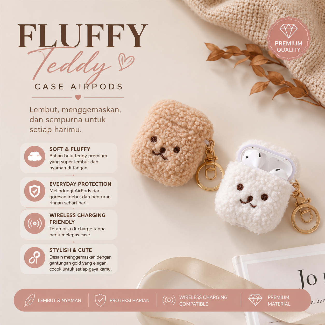 Fluffy Teddy AirPods Case