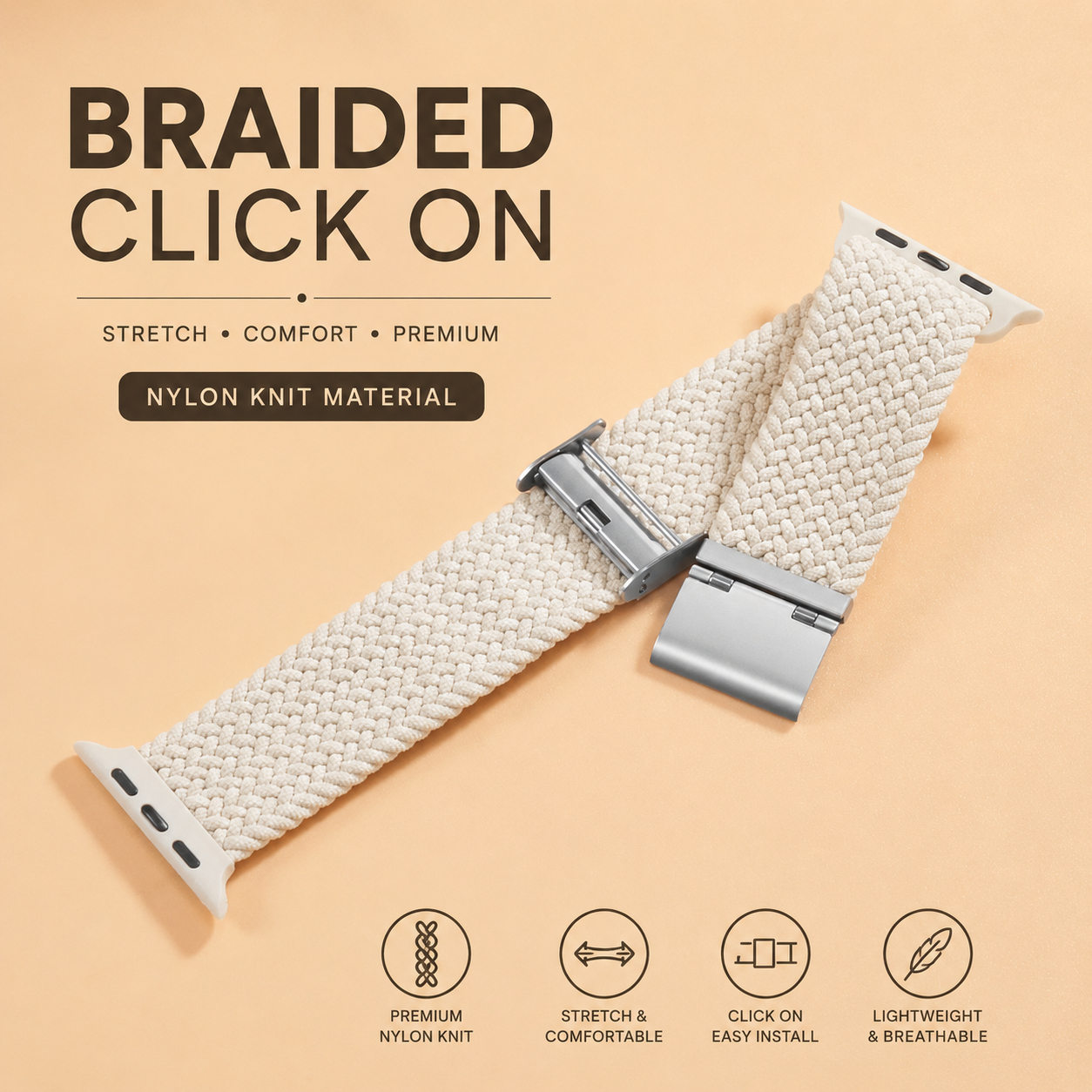 Braided Click-On Scrunchie Strap for Apple Watch
