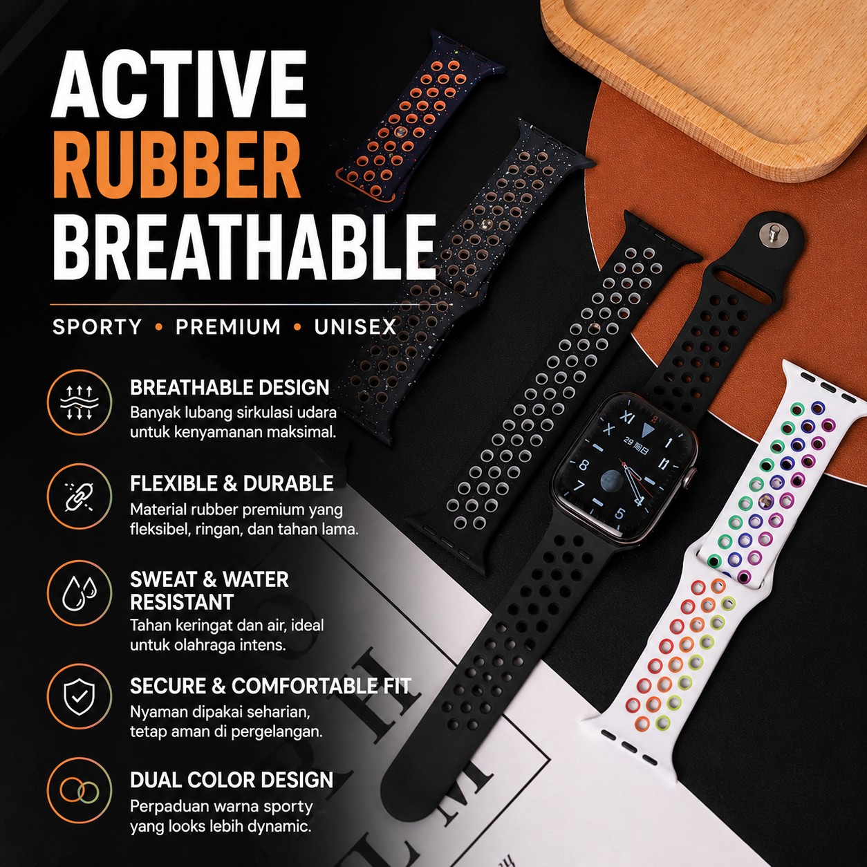 Active Rubber Breathable Strap for Apple Watch